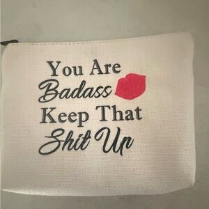 Motivational Canvas Cosmetic Pouch - White w Red Kiss Lips New